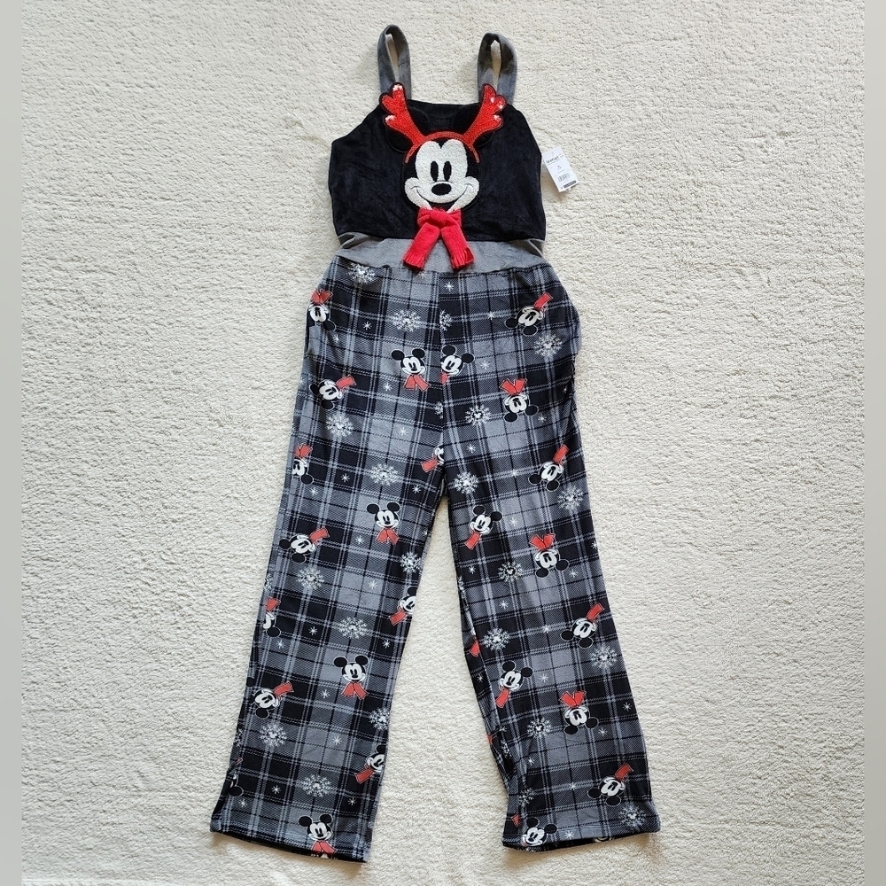 New Disney Christmas Mickey Mouse gray black red Velour Sequin Jumpsuit / outfit